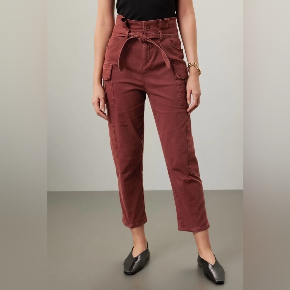 Marissa Webb Cotton Blend Red Twill Paper Bag Pants Size 10